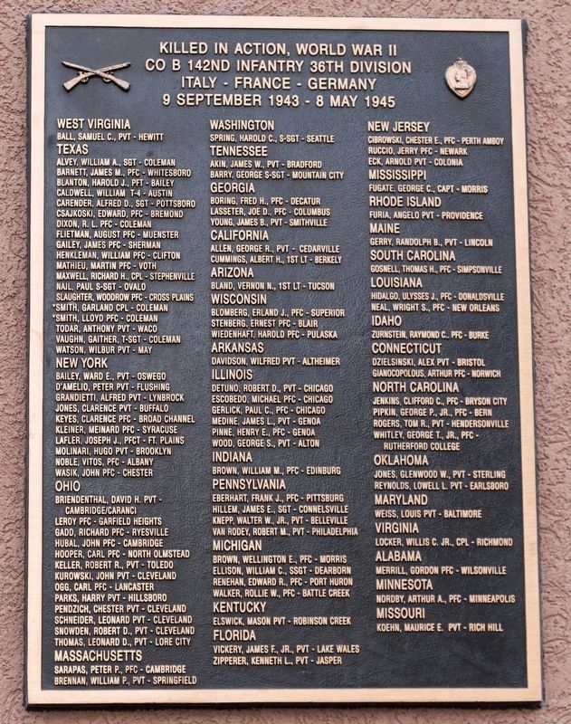 Co. B 142nd Infantry 36th Division Marker image. Click for full size.