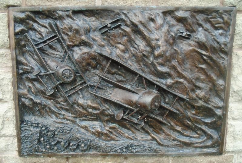 Bas Relief on A. Roy Brown Memorial image. Click for full size.