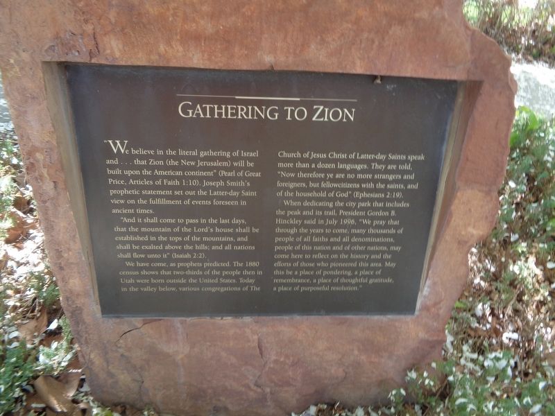 Gathering to Zion Marker. Click for full size. Gathering to Zion Marker image. Click for full size.