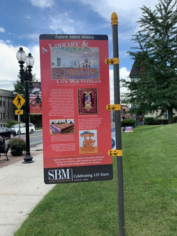 A Library & Civil War Veterans side of marker. Click for full size. A Library & Civil War Veterans side of marker image. Click for full size.