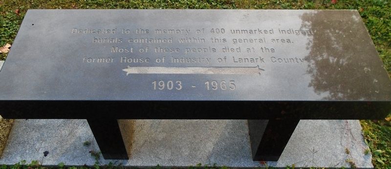 House of Industry of Lanark County Burial Site Memorial Bench. Click for full size. House of Industry of Lanark County Burial Site Memorial Bench image. Click for full size.