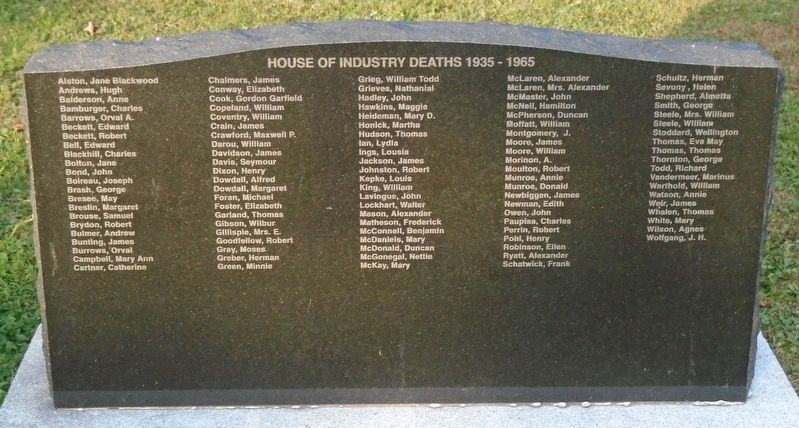 House of Industry Deaths 1935-1965 Marker. Click for full size. House of Industry Deaths 1935-1965 Marker image. Click for full size.
