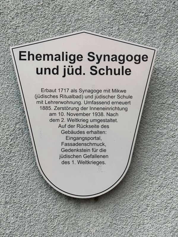 Ehemalige Synagoge und j�d. Schule / Former Synagogue and Jewish School Marker image. Click for full size.