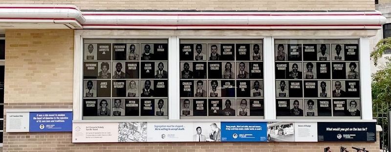 Wide shot of former Greyhound Bus Station and new Freedom Riders markers. image. Click for full size.