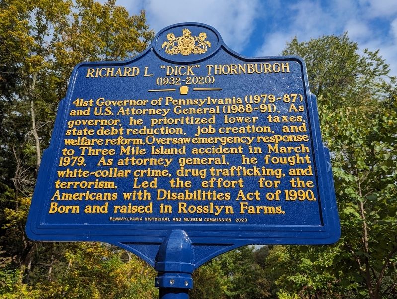 Richard L. "Dick" Thornburgh Marker. Click for full size. Richard L. "Dick" Thornburgh Marker image. Click for full size.