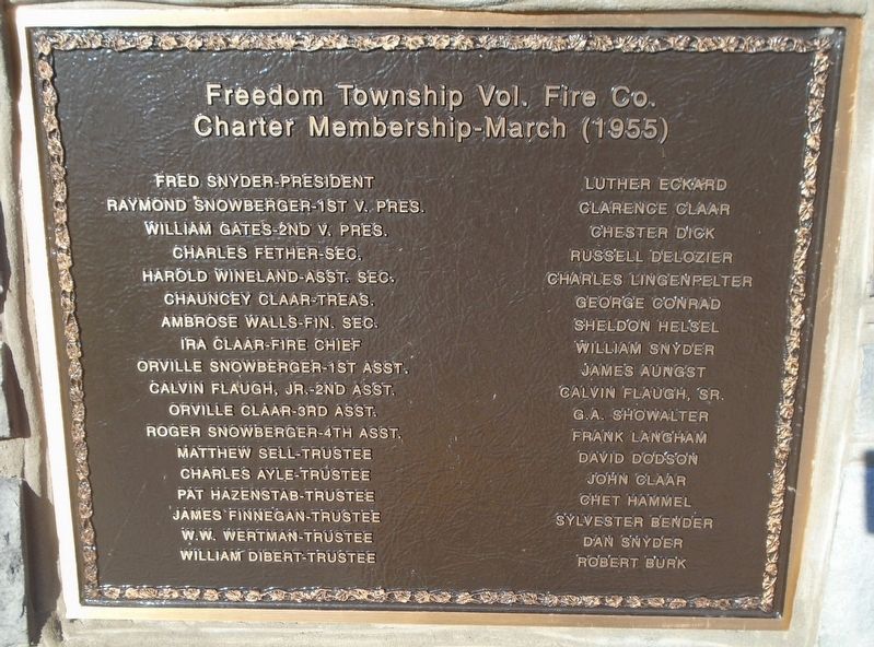 Freedom Township Volunteer Fire Company Charter Membership Marker image. Click for full size.