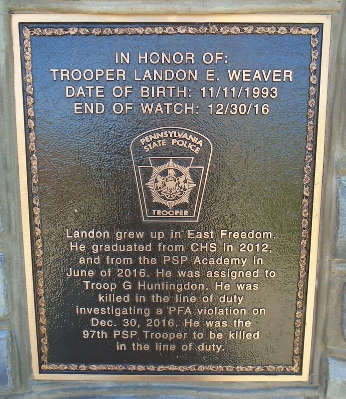 Trooper Landon E. Weaver Marker image. Click for full size.
