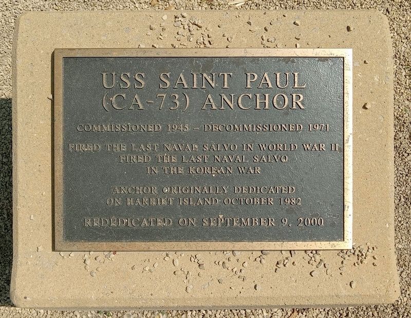 USS Saint Paul (CA-73) Anchor Marker. Click for full size. USS Saint Paul (CA-73) Anchor Marker image. Click for full size.