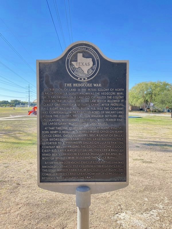The Hedgcoxe War Marker - new location. Click for full size. The Hedgcoxe War Marker - new location image. Click for full size.