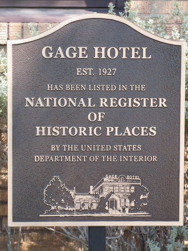 The Gage Hotel National Register of Historic Places plaque image. Click for full size.