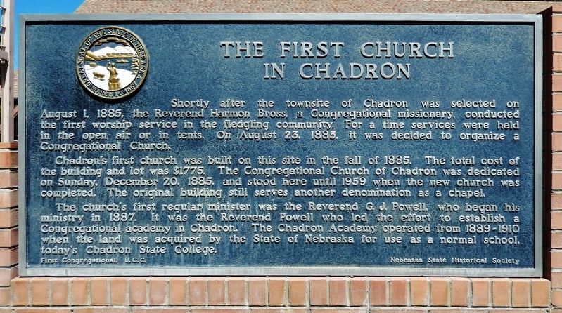 The First Church in Chadron Marker image. Click for full size.