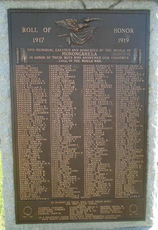 World War Roll of Honor Marker image. Click for full size.