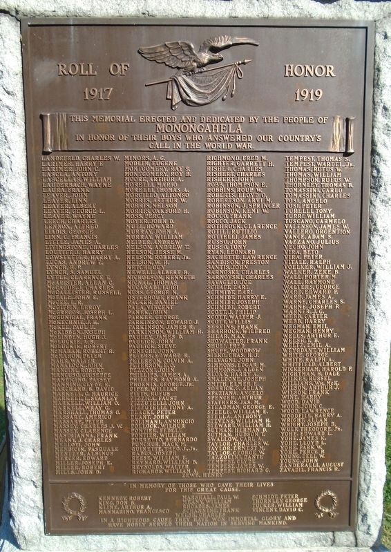 World War Roll of Honor Marker image. Click for full size.
