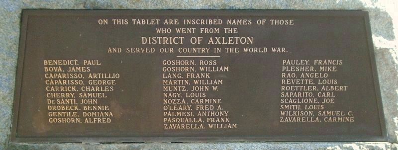 Axelton District World War Roll of Honor Marker image. Click for full size.
