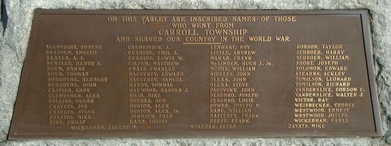 Carroll Township World War Roll of Honor Marker image. Click for full size.