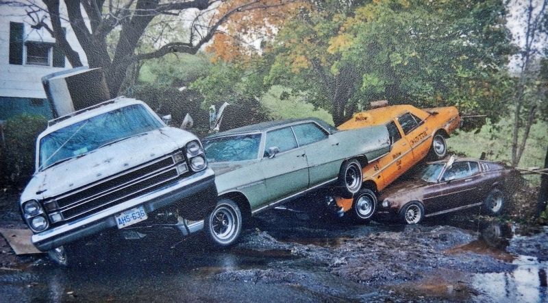 Marker detail: Cars Stacked up by the Flood image. Click for full size.