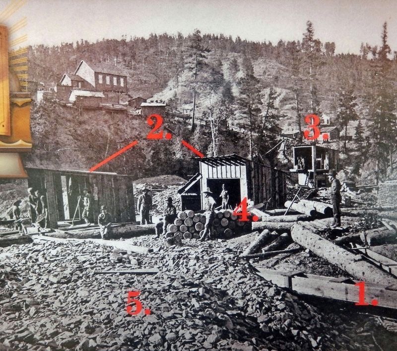 Marker detail: Placer claim along Whitewood Creek, circa 1876 image. Click for full size.