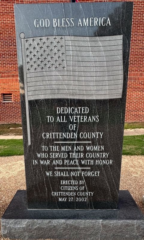 Crittenden County Veterans Memorial Marker. Click for full size. Crittenden County Veterans Memorial Marker image. Click for full size.