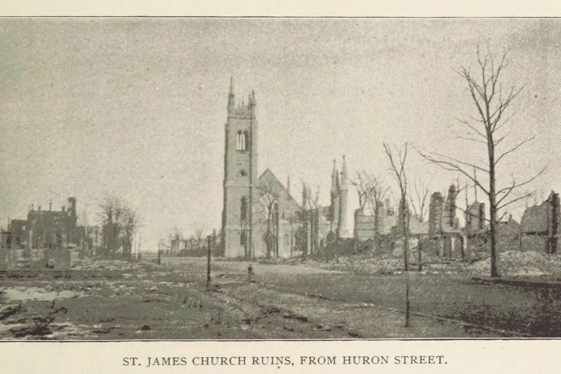 Ruins of St. James Church, after the 1871 fire image. Click for full size.