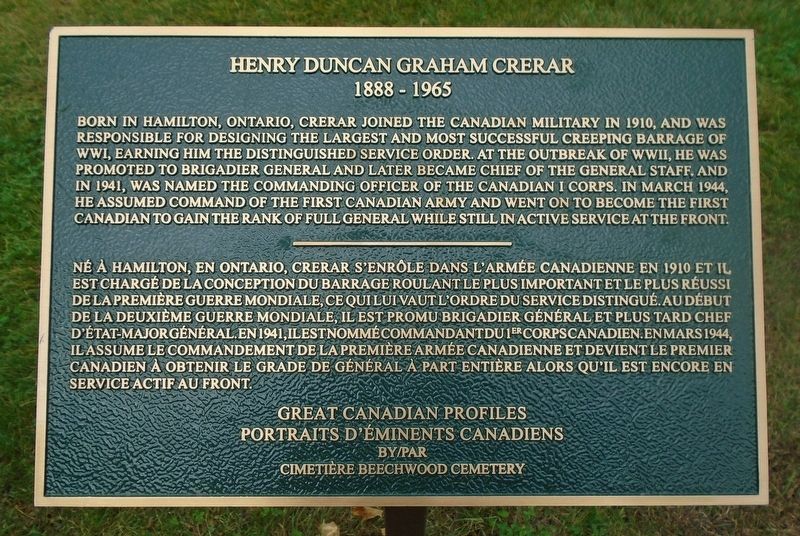 Henry Duncan Graham Crerar Marker image. Click for full size.