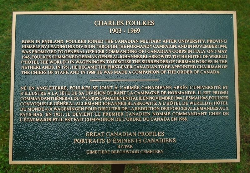 Charles Foulkes Marker. Click for full size. Charles Foulkes Marker image. Click for full size.