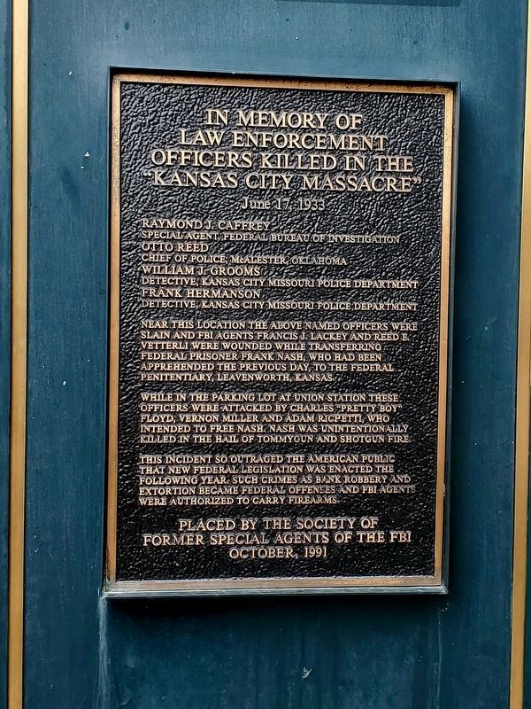 In Memory of Law Enforcement Officers Killed in the "Kansas City Massacre" Marker image. Click for full size.