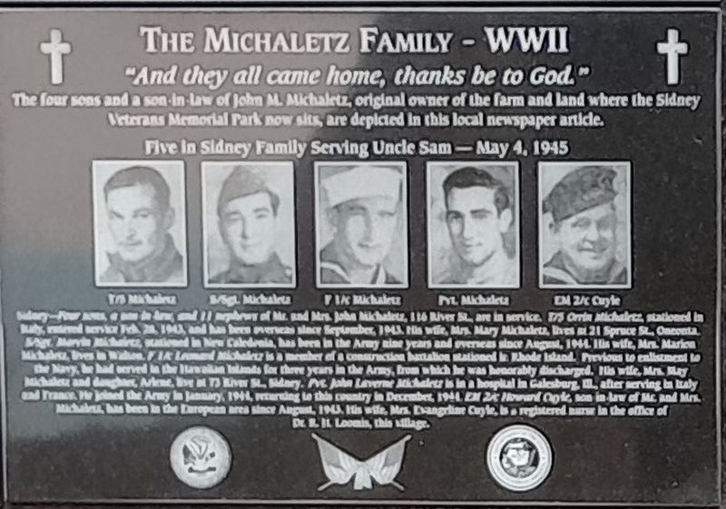 The Michaletz Family - WWII Marker image. Click for full size.