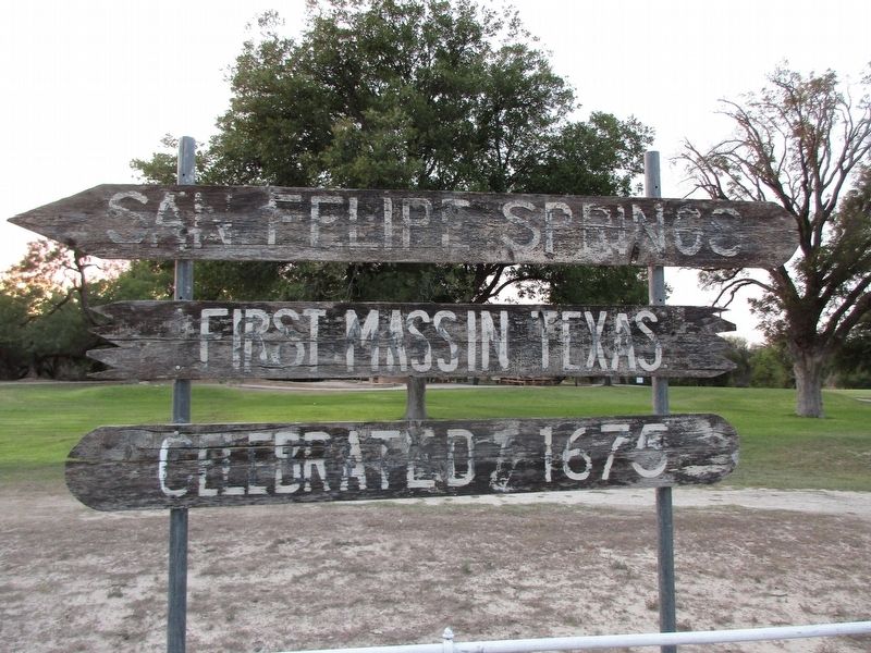 San Felipe Springs Mission sign, next to marker image. Click for full size.