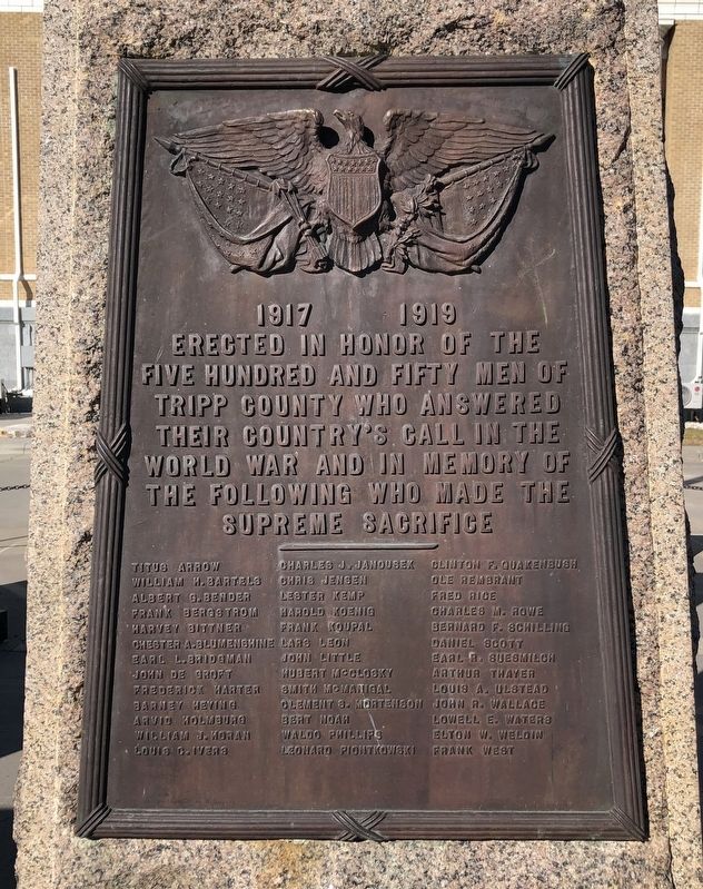 Tripp County World War I Memorial Marker image. Click for full size.