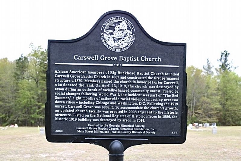 Carswell Grove Baptist Church Marker image. Click for full size.