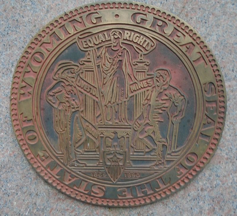 Wyoming State Seal on Memorial Obelisk image. Click for full size.