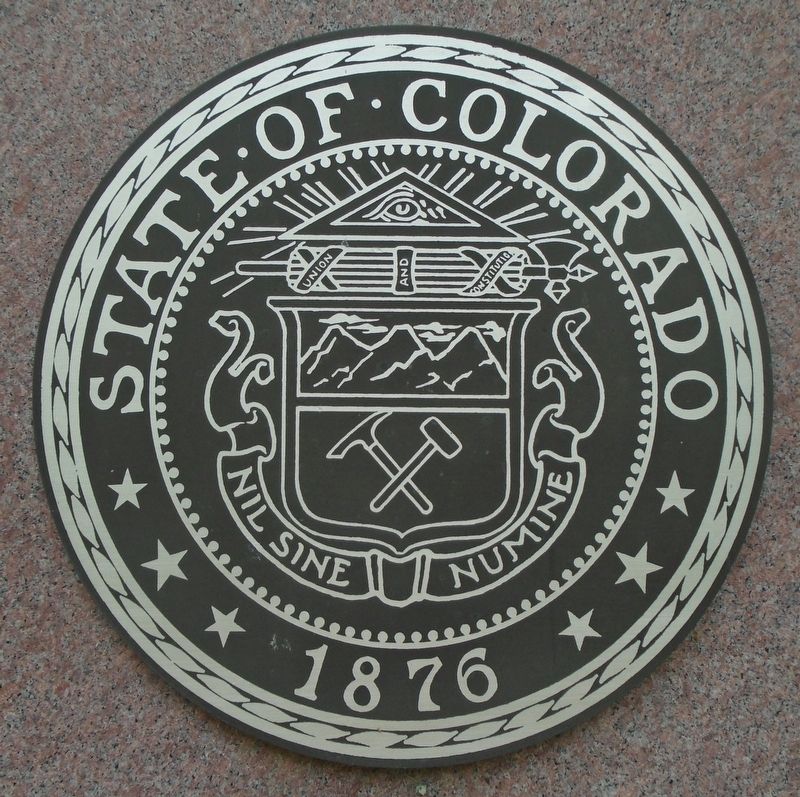 Colorado State Seal on Memorial Obelisk image. Click for full size.