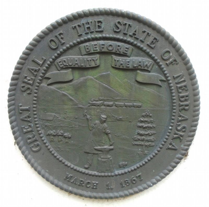 Nebraska State Seal on Memorial Obelisk image. Click for full size.