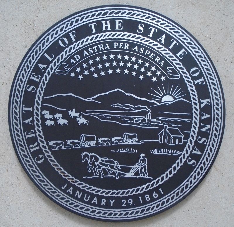 Kansas State Seal on Memorial Obelisk image. Click for full size.