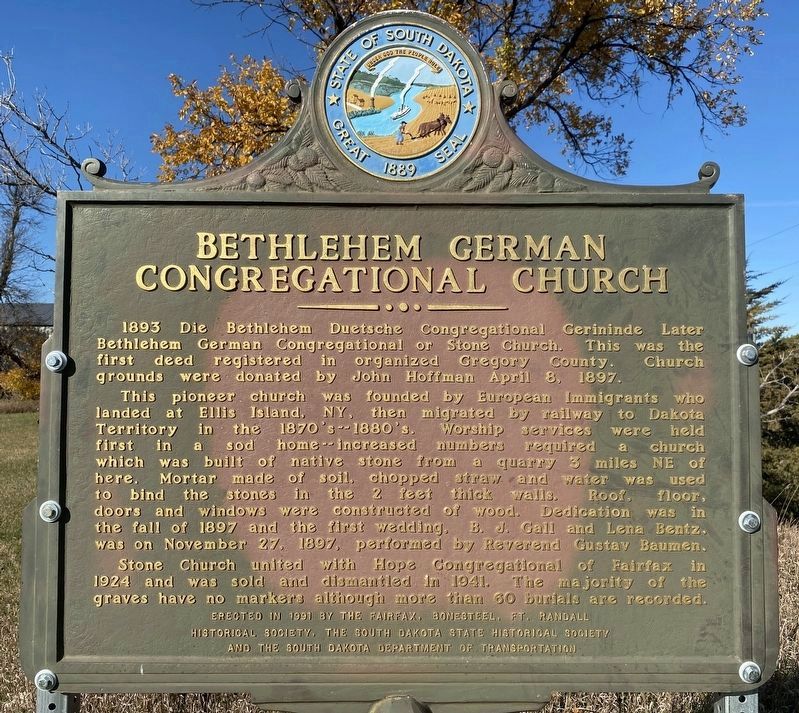 Bethlehem German Congregational Church Marker. Click for full size. Bethlehem German Congregational Church Marker image. Click for full size.