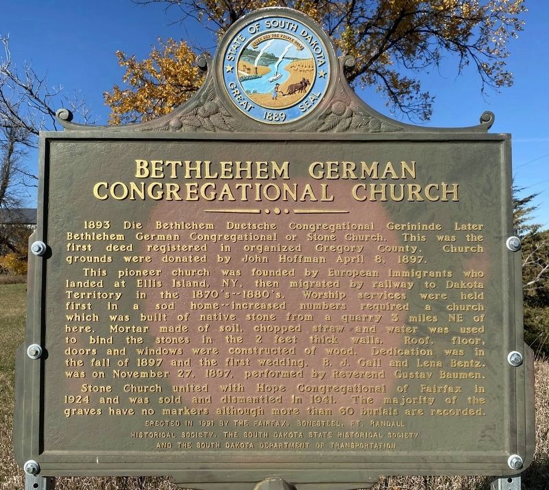 Bethlehem German Congregational Church Marker image. Click for full size.