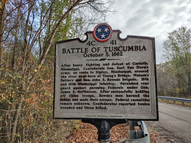 Battle of Tuscumbia Marker. Click for full size. Battle of Tuscumbia Marker image. Click for full size.