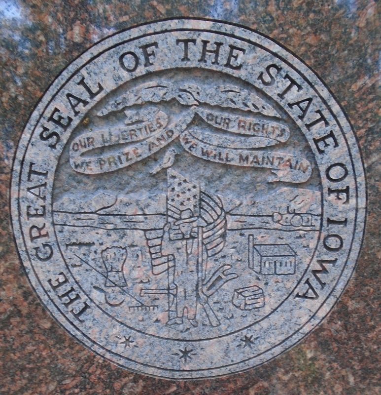 Iowa State Seal on Memorial Obelisk image. Click for full size.