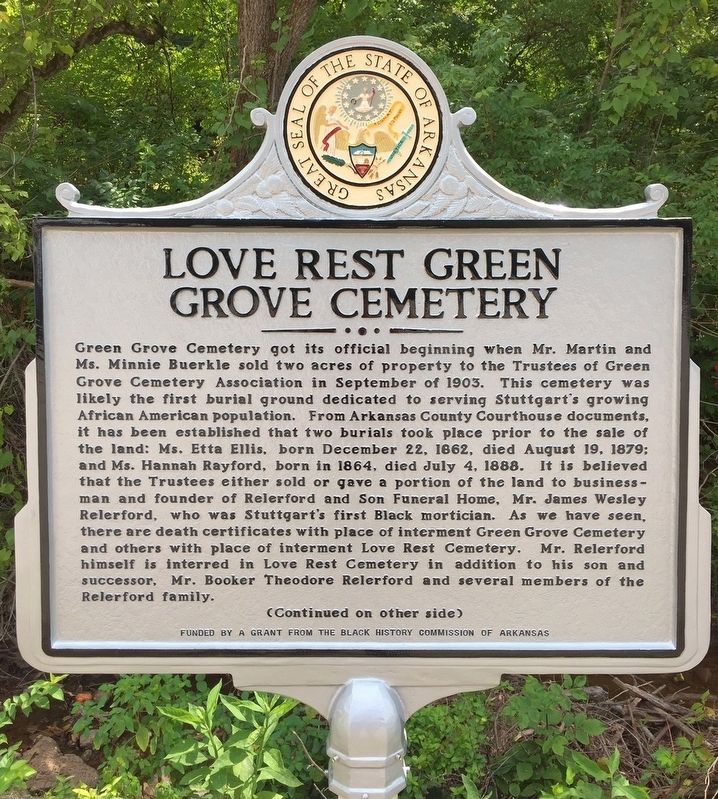 Love Rest Green Grove Cemetery side of marker image. Click for full size.