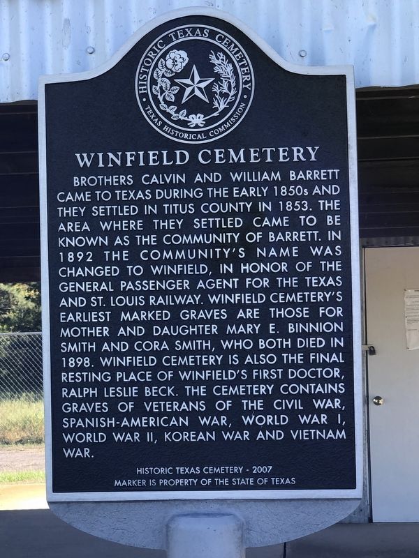 Winfield Cemetery Marker image. Click for full size.