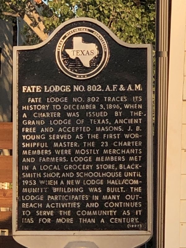 Fate Lodge No. 802, A.F. & A.M. Marker image. Click for full size.
