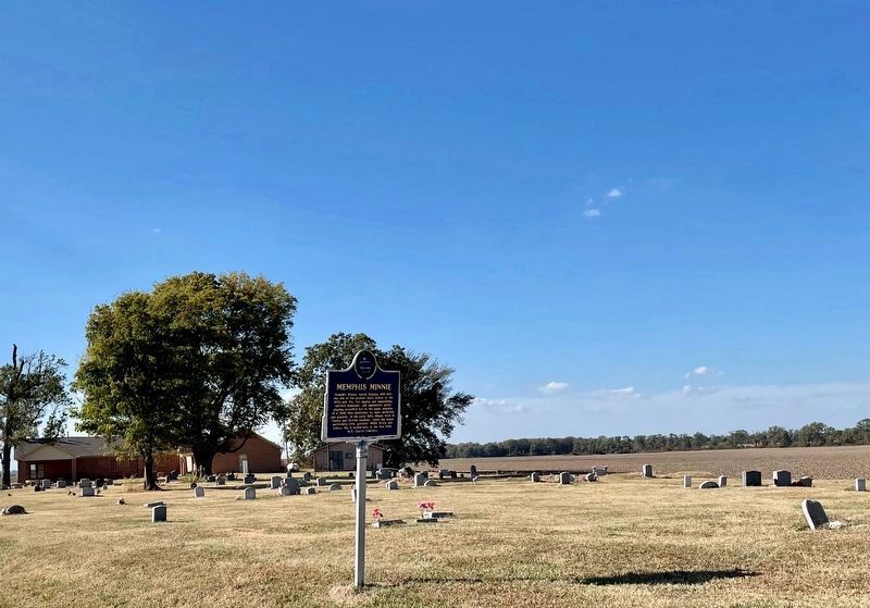 Memphis Minnie Marker & nearby cemetery where his grave is located. image. Click for full size.