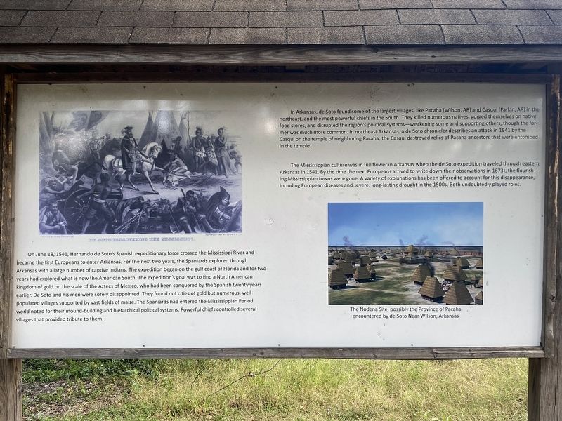 Hernando De Soto's expeditionary force entering Arkansas Marker. Click for full size. Hernando De Soto's expeditionary force entering Arkansas Marker image. Click for full size.