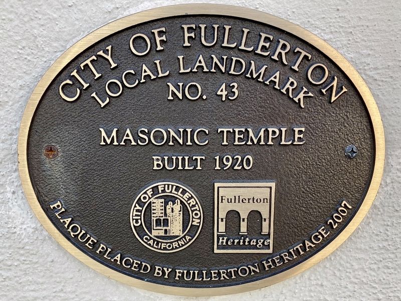 Fullerton Masonic Temple Marker image. Click for full size.