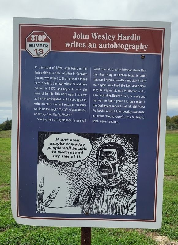 John Wesley Hardin writes an autobiography Marker image. Click for full size.