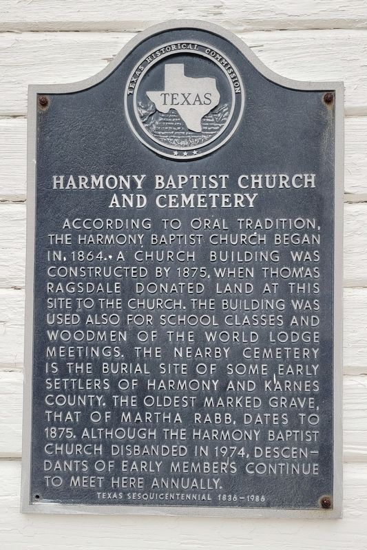 Harmony Baptist Church and Cemetery Marker image. Click for full size.