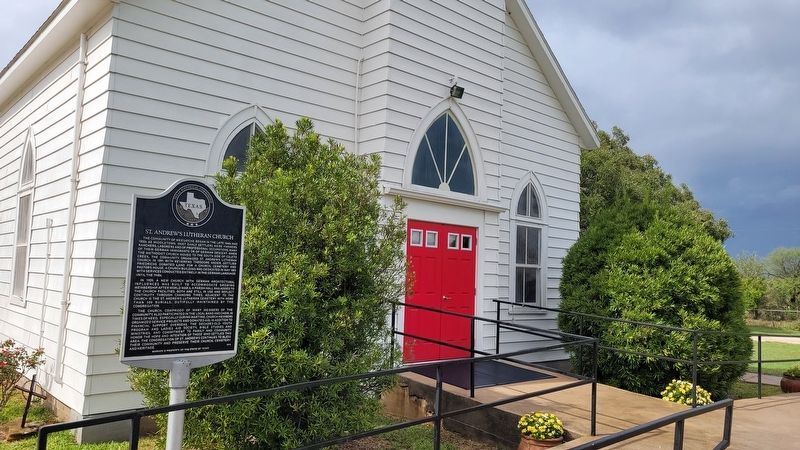 The front of the St. Andrew's Lutheran Church and Marker image. Click for full size.