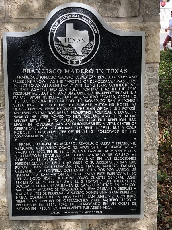 Francisco Madero in Texas Marker image. Click for full size.