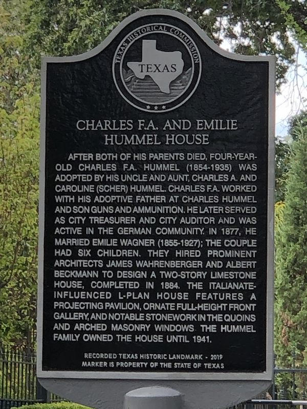 Charles F.A. and Emilie Hummel House Marker image. Click for full size.