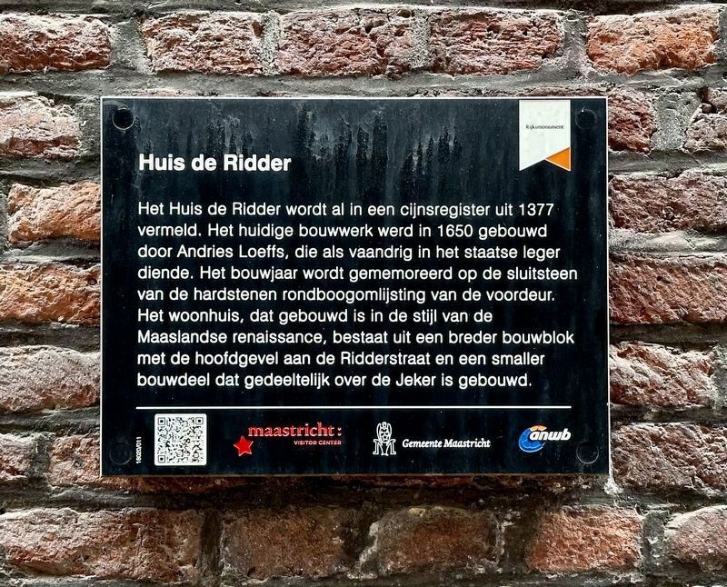 Huis de Ridder / House of Ridder Marker image. Click for full size.